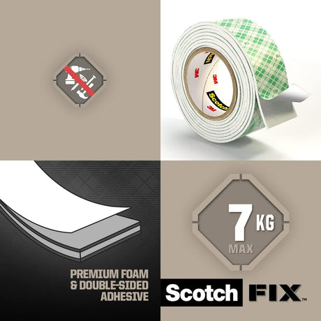 Scotch Mount Interior Tape 19mm x 1.5m, 1 roll/pack | Holds up 1 kg per 22cm | White color | Good Strength | Multi - Surface | Easy to use | No Tools | Double Sided Adhesive Tape - Al Kabayel Discount CentreScotch Mount Interior Tape 19mm x 1.5m, 1 roll/pack | Holds up 1 kg per 22cm | White color | Good Strength | Multi - Surface | Easy to use | No Tools | Double Sided Adhesive Tape3MAl Kabayel Discount Centre