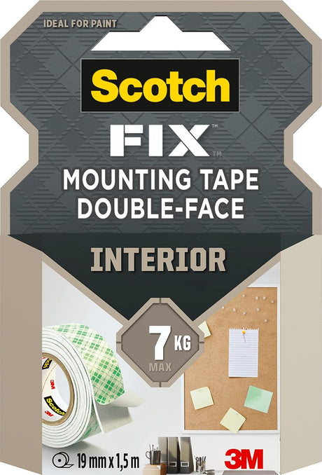 Scotch Mount Interior Tape 19mm x 1.5m, 1 roll/pack | Holds up 1 kg per 22cm | White color | Good Strength | Multi - Surface | Easy to use | No Tools | Double Sided Adhesive Tape - Al Kabayel Discount CentreScotch Mount Interior Tape 19mm x 1.5m, 1 roll/pack | Holds up 1 kg per 22cm | White color | Good Strength | Multi - Surface | Easy to use | No Tools | Double Sided Adhesive Tape3MAl Kabayel Discount Centre