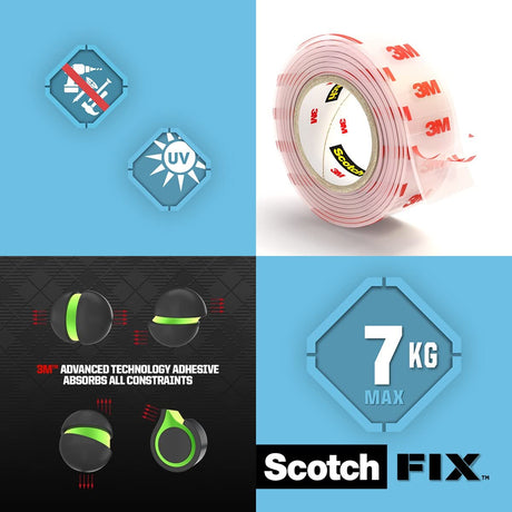 Scotch Mount Transparent Tape 19mm x 1.5m, 1 roll/pack | Holds up 1 kg. per 20cm | Clear color | Good Strength | Multiple Applications | Multi - Surface | No Tools | Double Sided Adhesive Tape - Al Kabayel Discount CentreScotch Mount Transparent Tape 19mm x 1.5m, 1 roll/pack | Holds up 1 kg. per 20cm | Clear color | Good Strength | Multiple Applications | Multi - Surface | No Tools | Double Sided Adhesive TapeTapes & Packaging Tapes3MAl Kabayel Discount Centre