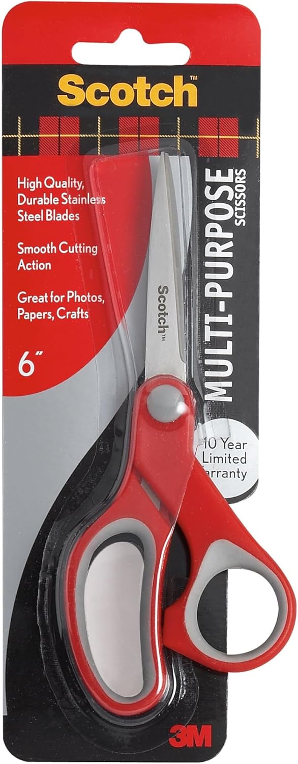 Scotch Multipurpose Scissor (15 cm), 1 scissors/pack | Stainless Steel Blades | Red and Grey color | Ergonomic Comfort Grip | Multipurpose | Office, Home and School use | Scissors - Al Kabayel Discount CentreScotch Multipurpose Scissor (15 cm), 1 scissors/pack | Stainless Steel Blades | Red and Grey color | Ergonomic Comfort Grip | Multipurpose | Office, Home and School use | ScissorsScissors3MAl Kabayel Discount Centre