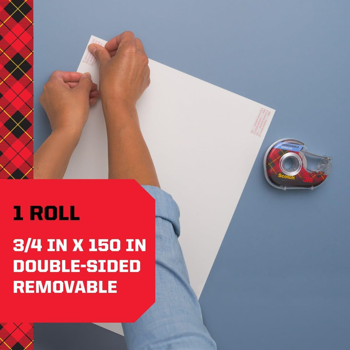 Scotch Removable Poster Tape 3/4 in x 150 in (19mm x 3.8m), 1 Roll/dispenser | Clear color | Ideal for poster, paper, cardboard | Multi - Surface | Easy to use | Double Sided Adhesive Tape - Al Kabayel Discount CentreScotch Removable Poster Tape 3/4 in x 150 in (19mm x 3.8m), 1 Roll/dispenser | Clear color | Ideal for poster, paper, cardboard | Multi - Surface | Easy to use | Double Sided Adhesive TapeTapes & Packaging Tapes3MAl Kabayel Discount Centre
