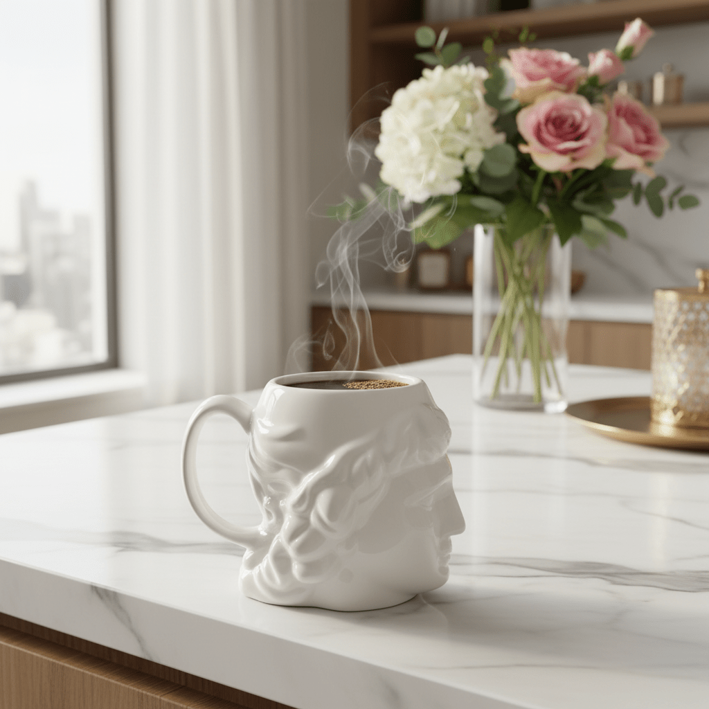 Sculptural David Ceramic Mug — White Elegance | 400ml - Al Kabayel Discount CentreSculptural David Ceramic Mug — White Elegance | 400mlMugsAKDCAl Kabayel Discount Centre