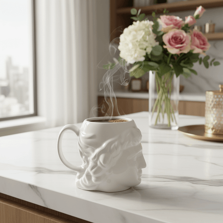 Sculptural David Ceramic Mug — White Elegance | 400ml - Al Kabayel Discount CentreSculptural David Ceramic Mug — White Elegance | 400mlMugsAKDCAl Kabayel Discount Centre