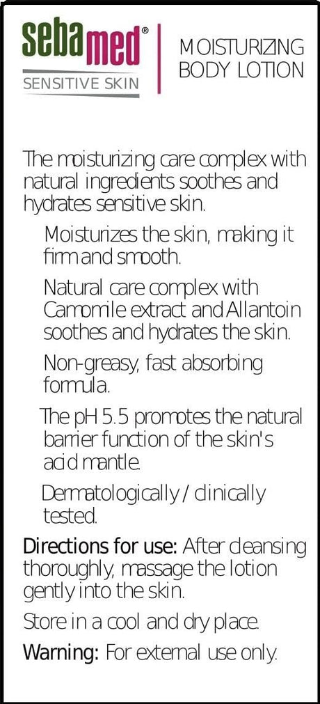 Sebamed Sensitive Skin Moisturizing Body Lotion 400ml – For Normal Skin - Al Kabayel Discount CentreSebamed Sensitive Skin Moisturizing Body Lotion 400ml – For Normal SkinSkin CareSEBA MEDAl Kabayel Discount Centre