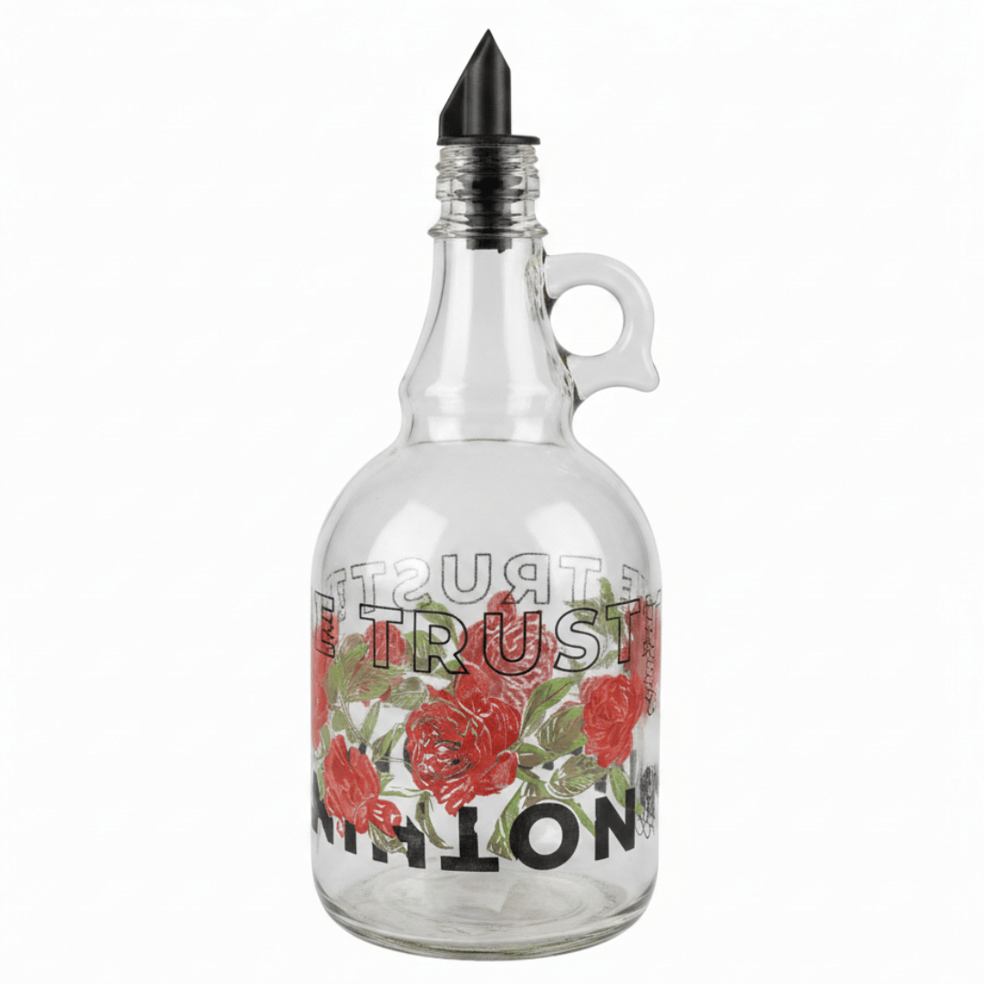Selka Glass Oil Bottle 1 Ltr – Elegant Red Flower Design with Pour Spout - Al Kabayel Discount CentreSelka Glass Oil Bottle 1 Ltr – Elegant Red Flower Design with Pour SpoutKitchen Utensils & GadgetsSELKAAl Kabayel Discount Centre