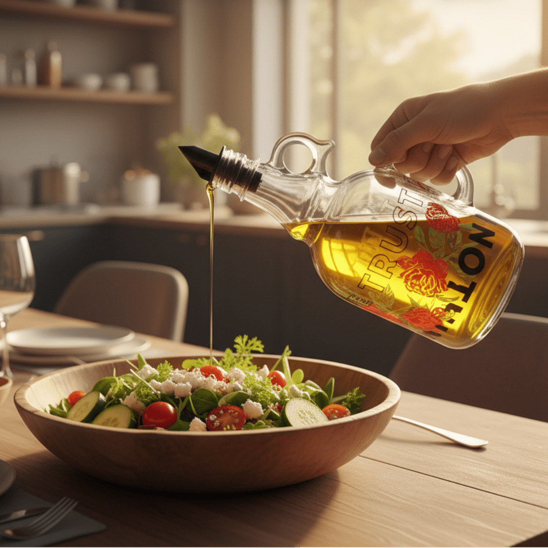 Selka Glass Oil Bottle 1 Ltr – Elegant Red Flower Design with Pour Spout - Al Kabayel Discount CentreSelka Glass Oil Bottle 1 Ltr – Elegant Red Flower Design with Pour SpoutKitchen Utensils & GadgetsSELKAAl Kabayel Discount Centre