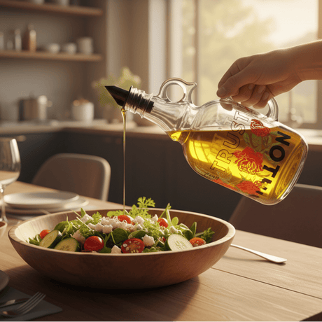 Selka Glass Oil Bottle 1 Ltr – Elegant Red Flower Design with Pour Spout - Al Kabayel Discount CentreSelka Glass Oil Bottle 1 Ltr – Elegant Red Flower Design with Pour SpoutKitchen Utensils & GadgetsSELKAAl Kabayel Discount Centre