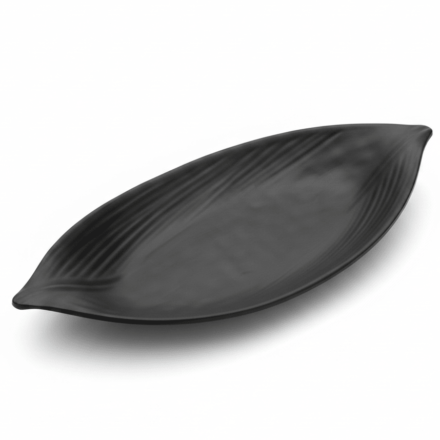 Servewell Black Oval Melamine Leaf Serving Plate 14.5 inch Designer Leaf Shape Plate for Serving Snacks Starters and Meals - Al Kabayel Discount CentreServewell Black Oval Melamine Leaf Serving Plate 14.5 inch Designer Leaf Shape Plate for Serving Snacks Starters and MealsServing TraysSERVEWELLAl Kabayel Discount Centre