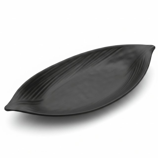 Servewell Black Oval Melamine Leaf Serving Plate 14.5 inch Designer Leaf Shape Plate for Serving Snacks Starters and Meals - Al Kabayel Discount CentreServewell Black Oval Melamine Leaf Serving Plate 14.5 inch Designer Leaf Shape Plate for Serving Snacks Starters and MealsServing TraysSERVEWELLAl Kabayel Discount Centre