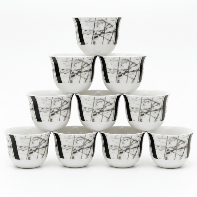 Shallow 12pcs White Ceramic Cawa Cup Set with Black Elegant Artistic Design 80ml Modern Minimal Mini Cups for Coffee Espresso and Tea Serving - Al Kabayel Discount CentreShallow 12pcs White Ceramic Cawa Cup Set with Black Elegant Artistic Design 80ml Modern Minimal Mini Cups for Coffee Espresso and Tea ServingTea SetsSHALLOWAl Kabayel Discount Centre