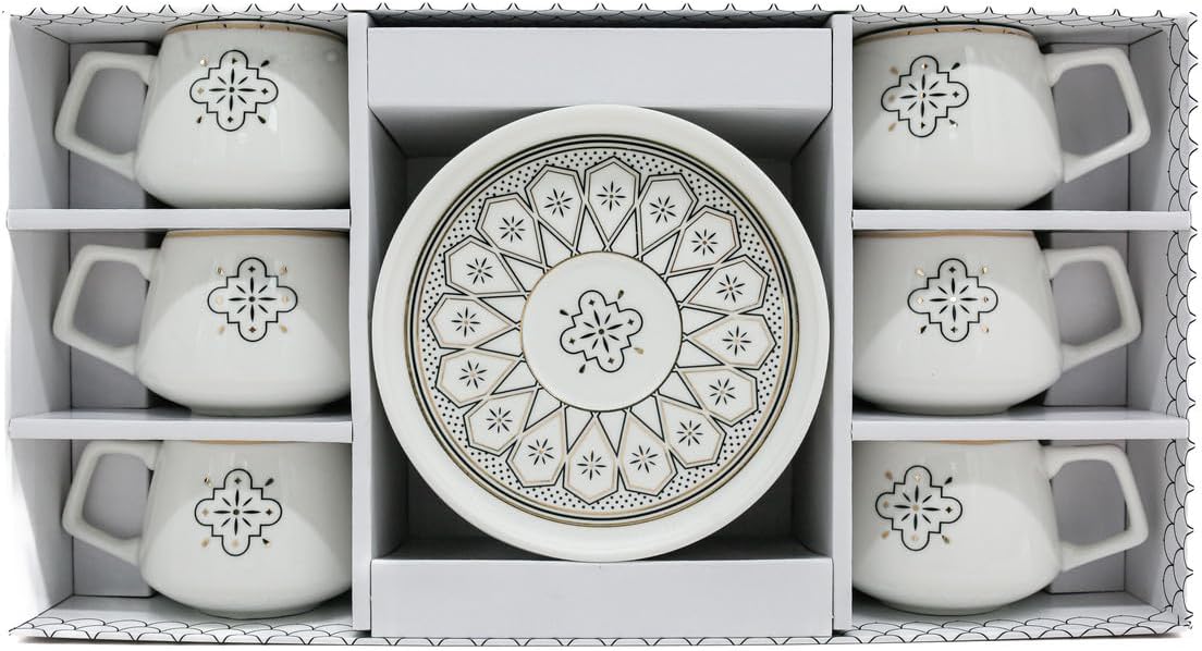 Shallow Ceramic Cup and Saucer 12pcs Set 6xCups (100ML) With 6xSaucers - White&Black - Al Kabayel Discount CentreShallow Ceramic Cup and Saucer 12pcs Set 6xCups (100ML) With 6xSaucers - White&BlackTea CupsSHALLOWAl Kabayel Discount Centre