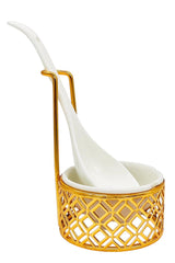 SHALLOW Ceramic Spoon and Holder Set, White/Gold - Al Kabayel Discount CentreSHALLOW Ceramic Spoon and Holder Set, White/GoldCookware AccessoriesSHALLOWAl Kabayel Discount Centre