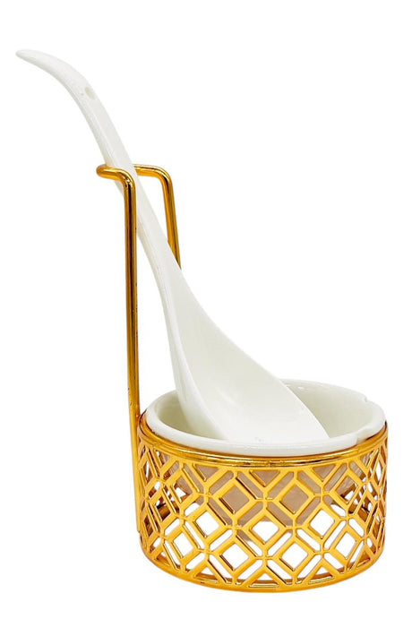 SHALLOW Ceramic Spoon and Holder Set, White/Gold - Al Kabayel Discount CentreSHALLOW Ceramic Spoon and Holder Set, White/GoldCookware AccessoriesSHALLOWAl Kabayel Discount Centre