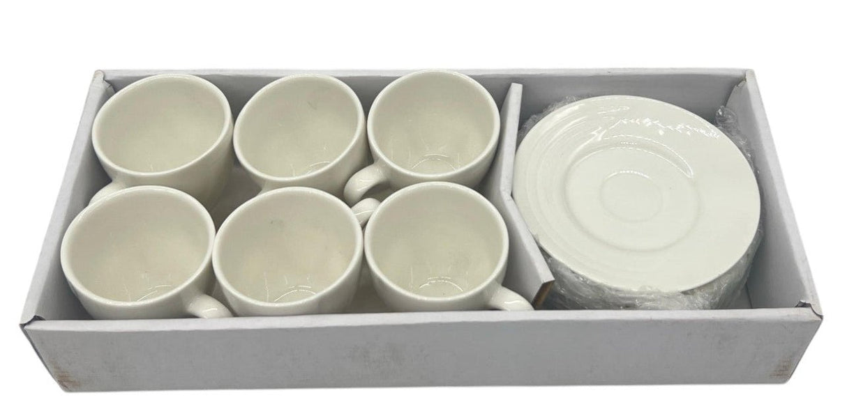SHALLOW Superior Porcelain 12pcs Cup and Saucer set, 6pcs Cup + 6pcs Saucer 100ml, White - Al Kabayel Discount CentreSHALLOW Superior Porcelain 12pcs Cup and Saucer set, 6pcs Cup + 6pcs Saucer 100ml, WhiteTea SetsSHALLOWAl Kabayel Discount Centre