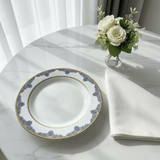Shallow White Porcelain Dessert Plate with Golden Rim & Navy Blue Floral Design — 8 Inch - Al Kabayel Discount CentreShallow White Porcelain Dessert Plate with Golden Rim & Navy Blue Floral Design — 8 InchPlatesSHALLOWAl Kabayel Discount Centre