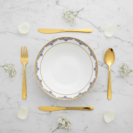 Shallow White Porcelain Serving Bowl with Gold Rim & Floral Design — 9 Inch - Al Kabayel Discount CentreShallow White Porcelain Serving Bowl with Gold Rim & Floral Design — 9 InchBowlsSHALLOWAl Kabayel Discount Centre