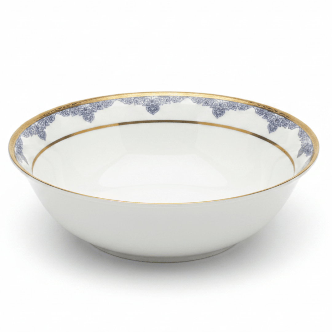 Shallow White Porcelain Serving Bowl with Gold Rim & Floral Design — 9 Inch - Al Kabayel Discount CentreShallow White Porcelain Serving Bowl with Gold Rim & Floral Design — 9 InchBowlsSHALLOWAl Kabayel Discount Centre