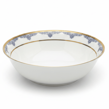 Shallow White Porcelain Serving Bowl with Gold Rim & Floral Design — 9 Inch - Al Kabayel Discount CentreShallow White Porcelain Serving Bowl with Gold Rim & Floral Design — 9 InchBowlsSHALLOWAl Kabayel Discount Centre