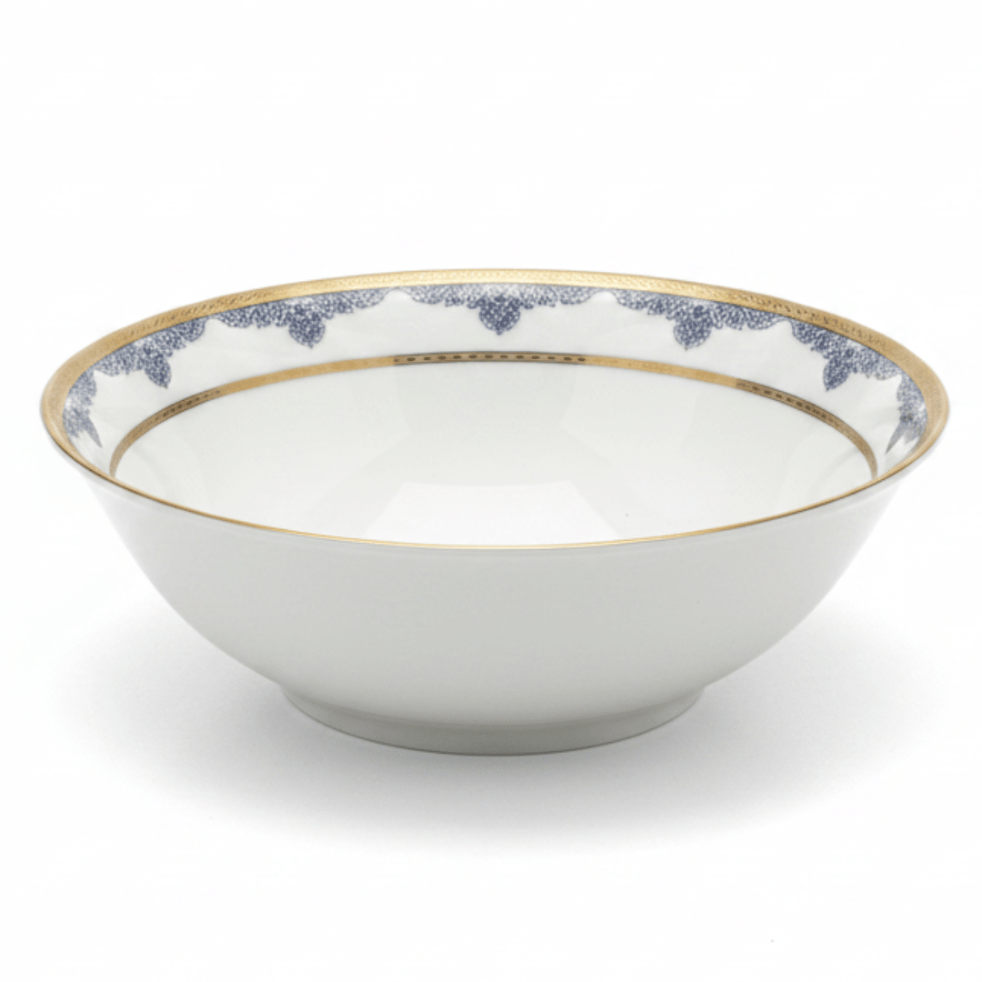 Shallow White Porcelain Soup Bowl with Golden Rim & Blue Floral Design — 6 Inch - Al Kabayel Discount CentreShallow White Porcelain Soup Bowl with Golden Rim & Blue Floral Design — 6 InchBowlsSHALLOWAl Kabayel Discount Centre