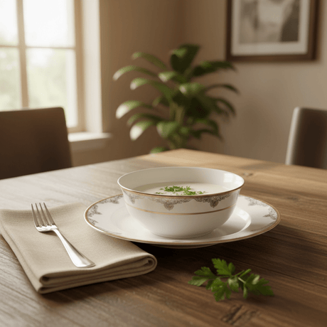 Shallow White Porcelain Soup Bowl with Golden Rim & Floral Design | 4.5 Inch | Premium Tableware - Al Kabayel Discount CentreShallow White Porcelain Soup Bowl with Golden Rim & Floral Design | 4.5 Inch | Premium TablewareBowlsSHALLOWAl Kabayel Discount Centre
