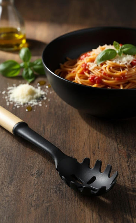 Shengya Non - Stick Silicone Spaghetti Server with Wooden Handle – Heat - Resistant & Scratch - Safe Kitchen Utensil (33 cm) - Al Kabayel Discount CentreShengya Non - Stick Silicone Spaghetti Server with Wooden Handle – Heat - Resistant & Scratch - Safe Kitchen Utensil (33 cm)Spaghetti SpoonSHENGYAAl Kabayel Discount Centre