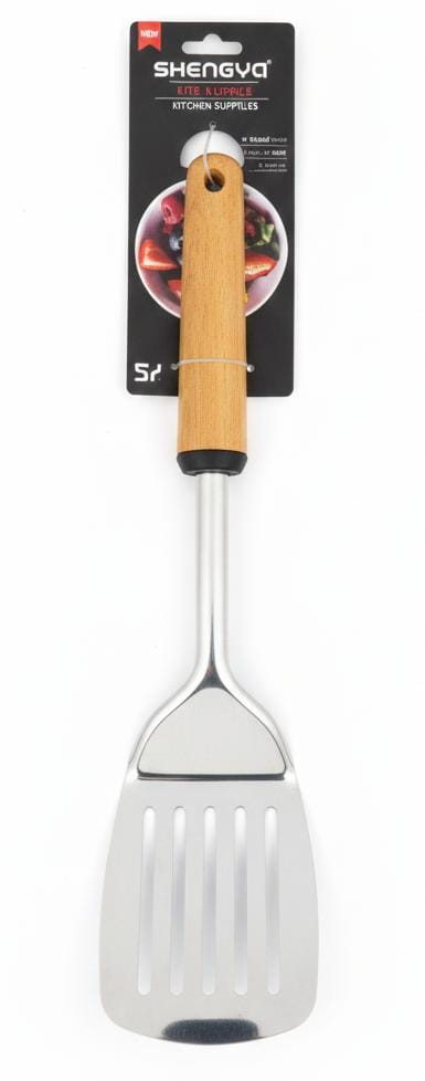 Shengya Stainless Steel Slotted Turner with Wooden Handle – Perfect for Frying & Draining Foods (33 cm) - Al Kabayel Discount CentreShengya Stainless Steel Slotted Turner with Wooden Handle – Perfect for Frying & Draining Foods (33 cm)Turner SpatulaSHENGYAAl Kabayel Discount Centre