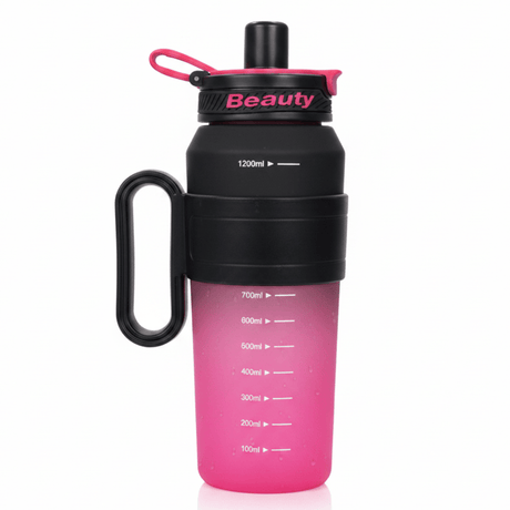 Shuiyinzi Beauty 1200ml Sports Water Bottle – Pink & Black | BPA - Free | Motivational Measurement Markings - Al Kabayel Discount CentreShuiyinzi Beauty 1200ml Sports Water Bottle – Pink & Black | BPA - Free | Motivational Measurement MarkingsWater BottlesSHUIYINZIAl Kabayel Discount Centre