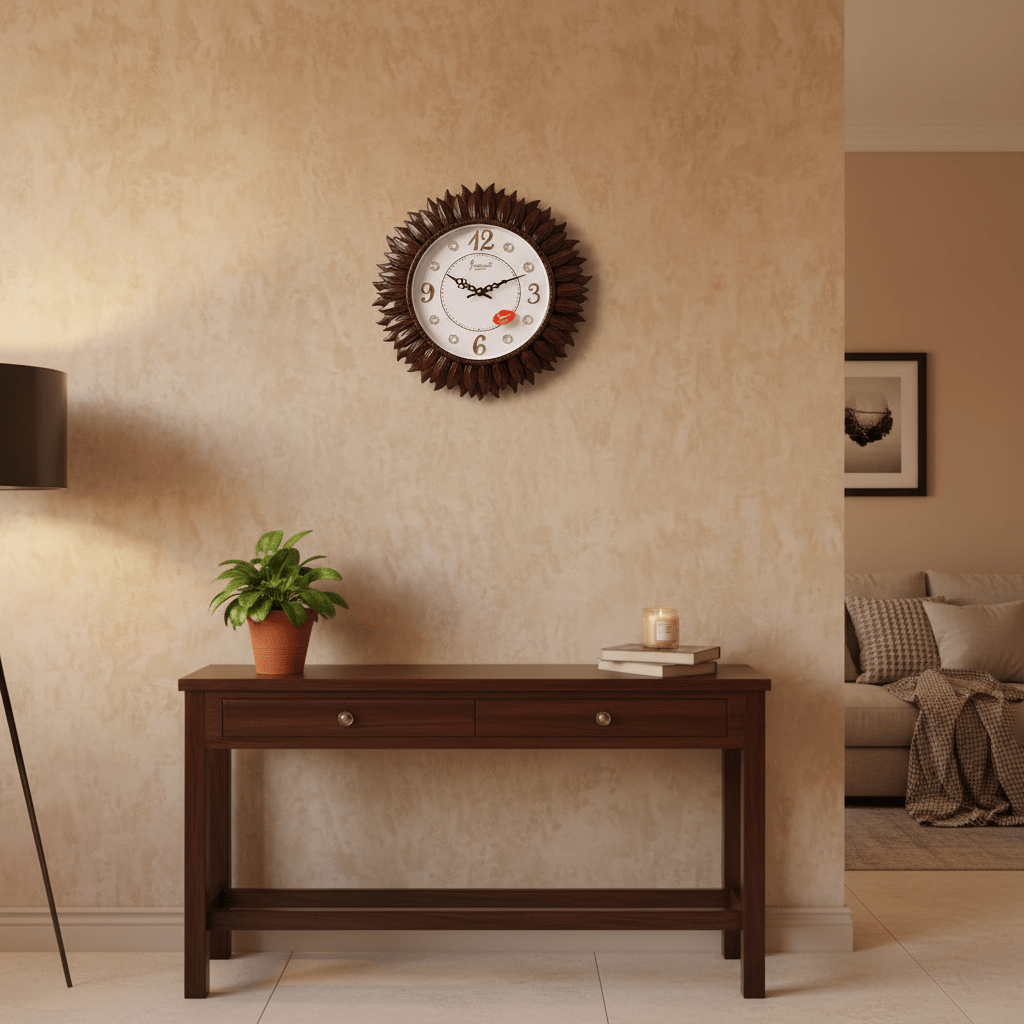 Siddharth Sunburst Decorative Wall Clock 32cm – Rosewood Finish with Crystal Accents | Quartz - Al Kabayel Discount CentreSiddharth Sunburst Decorative Wall Clock 32cm – Rosewood Finish with Crystal Accents | QuartzWall ClocksSIDDHARTHAl Kabayel Discount Centre