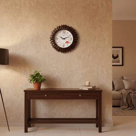 Siddharth Sunburst Decorative Wall Clock 32cm – Rosewood Finish with Crystal Accents | Quartz - Al Kabayel Discount CentreSiddharth Sunburst Decorative Wall Clock 32cm – Rosewood Finish with Crystal Accents | QuartzWall ClocksSIDDHARTHAl Kabayel Discount Centre