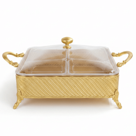 Silu 4 - Section Acrylic Candy Organizer with Square Gold Metal Holder – Stylish Storage Box for Snacks & Sweets – 28 × 9.5 cm - Al Kabayel Discount CentreSilu 4 - Section Acrylic Candy Organizer with Square Gold Metal Holder – Stylish Storage Box for Snacks & Sweets – 28 × 9.5 cmJars & Food SaversSILUAl Kabayel Discount Centre