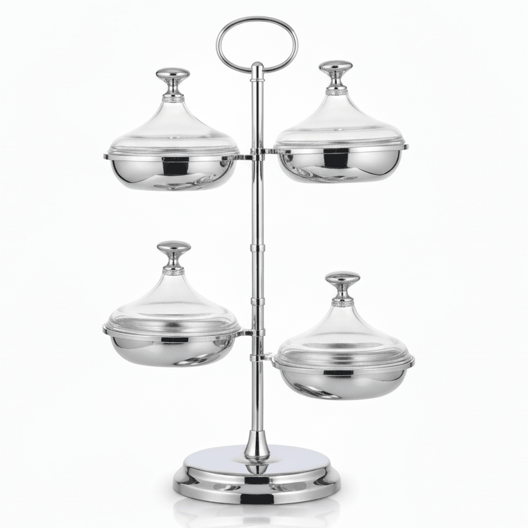 SILU Elegant 4 - Tier Silver Candy Display Stand – Multi - Level Dessert & Sweet Serving Stand 30 cm - Al Kabayel Discount CentreSILU Elegant 4 - Tier Silver Candy Display Stand – Multi - Level Dessert & Sweet Serving Stand 30 cmServing TraysSILUAl Kabayel Discount Centre