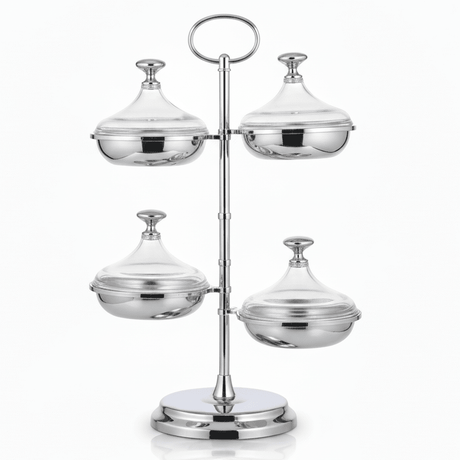 SILU Elegant 4 - Tier Silver Candy Display Stand – Multi - Level Dessert & Sweet Serving Stand 30 cm - Al Kabayel Discount CentreSILU Elegant 4 - Tier Silver Candy Display Stand – Multi - Level Dessert & Sweet Serving Stand 30 cmServing TraysSILUAl Kabayel Discount Centre