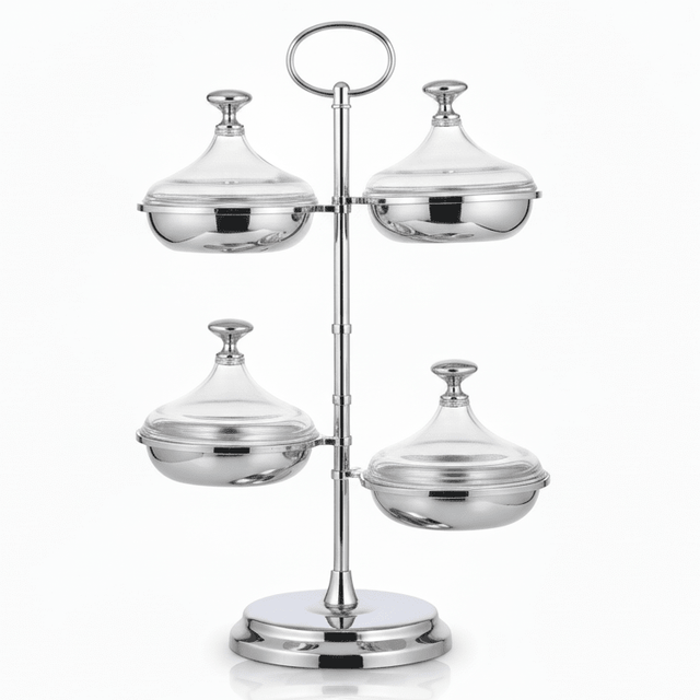 SILU Elegant 4 - Tier Silver Candy Display Stand – Multi - Level Dessert & Sweet Serving Stand 30 cm - Al Kabayel Discount CentreSILU Elegant 4 - Tier Silver Candy Display Stand – Multi - Level Dessert & Sweet Serving Stand 30 cmServing TraysSILUAl Kabayel Discount Centre