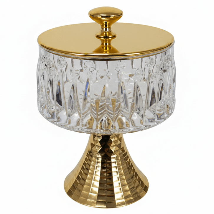 Silu Metal Footed Acrylic Elegant Candy Jar with Gold Lid Decorative Serving and Storage Container 17 × 12 cm - Al Kabayel Discount CentreSilu Metal Footed Acrylic Elegant Candy Jar with Gold Lid Decorative Serving and Storage Container 17 × 12 cmJars & Food SaversSILUAl Kabayel Discount Centre