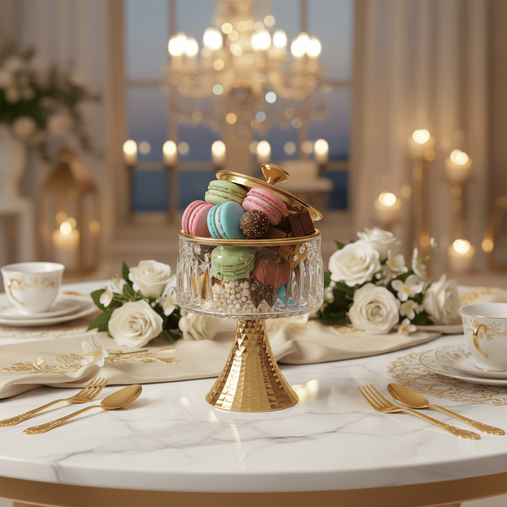 Silu Metal Footed Acrylic Elegant Candy Jar with Gold Lid Decorative Serving and Storage Container 17 × 12 cm - Al Kabayel Discount CentreSilu Metal Footed Acrylic Elegant Candy Jar with Gold Lid Decorative Serving and Storage Container 17 × 12 cmJars & Food SaversSILUAl Kabayel Discount Centre