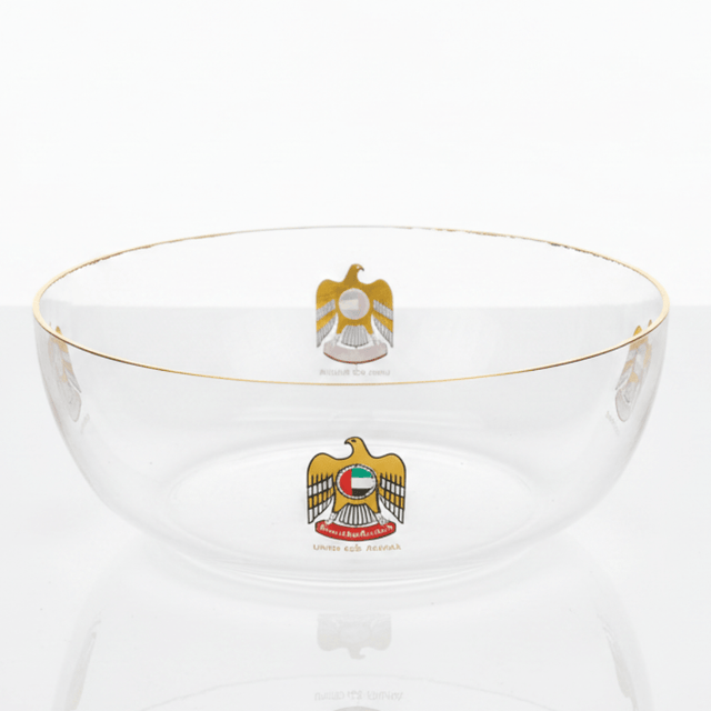 Silu Premium Glass Serving Bowl with UAE Falcon Emblem & Gold Rim – 20cm - Al Kabayel Discount CentreSilu Premium Glass Serving Bowl with UAE Falcon Emblem & Gold Rim – 20cmBowlsSILUAl Kabayel Discount Centre