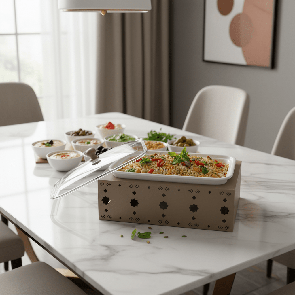 Silu Premium White Rectangular Ceramic Serving Tray Dish with Taupe Metal Stand and Heat - Resistant Glass Lid for Serving and Dining (32 × 20 cm) - Al Kabayel Discount CentreSilu Premium White Rectangular Ceramic Serving Tray Dish with Taupe Metal Stand and Heat - Resistant Glass Lid for Serving and Dining (32 × 20 cm)Serving TraysSILUAl Kabayel Discount Centre