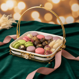 Silu White Ceramic Square Serving Tray with Ornate Golden Metal Arch Handle & Lotus Base — 10 Inch - Al Kabayel Discount CentreSilu White Ceramic Square Serving Tray with Ornate Golden Metal Arch Handle & Lotus Base — 10 InchServing TraysSILUAl Kabayel Discount Centre
