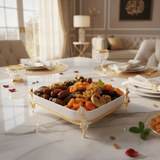 Silu White Ceramic Square Serving Tray with Ornate Golden Metal Base 10 Inch - Al Kabayel Discount CentreSilu White Ceramic Square Serving Tray with Ornate Golden Metal Base 10 InchServing TraysSILUAl Kabayel Discount Centre