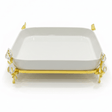 Silu White Ceramic Square Serving Tray with Ornate Golden Metal Base 10 Inch - Al Kabayel Discount CentreSilu White Ceramic Square Serving Tray with Ornate Golden Metal Base 10 InchServing TraysSILUAl Kabayel Discount Centre