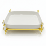 Silu White Ceramic Square Serving Tray with Ornate Golden Metal Base 10 Inch - Al Kabayel Discount CentreSilu White Ceramic Square Serving Tray with Ornate Golden Metal Base 10 InchServing TraysSILUAl Kabayel Discount Centre