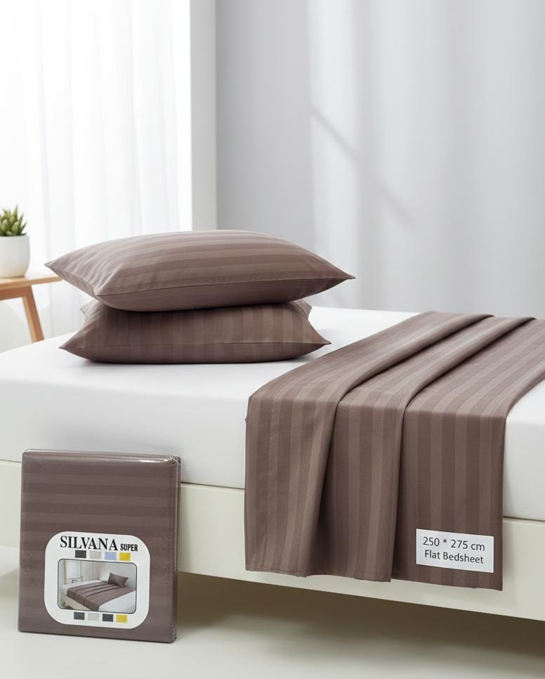 Silvana Brown Cotton Flat Bedsheet 250x275cm with 2 Pillowcases - Al Kabayel Discount CentreSilvana Brown Cotton Flat Bedsheet 250x275cm with 2 PillowcasesBeddingSILVANAAl Kabayel Discount Centre