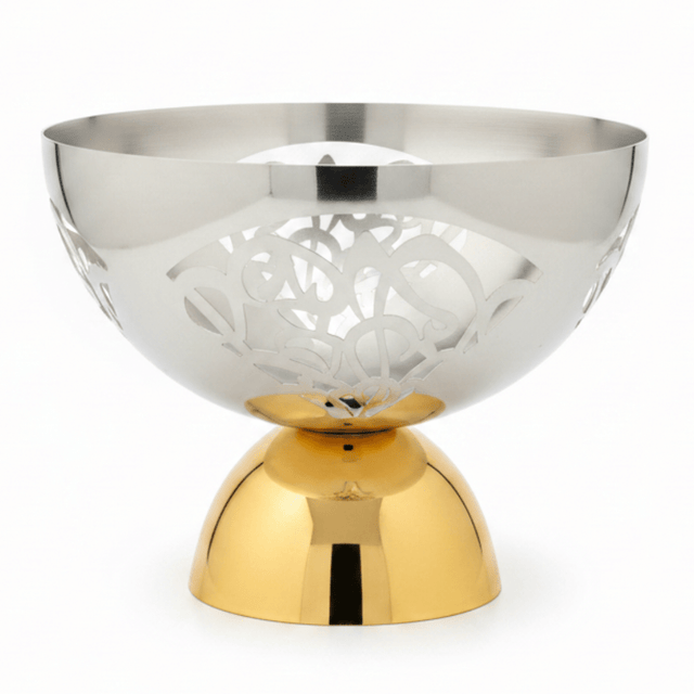 Silver & Gold Stainless Steel Footed Candy Bowl | 25×20cm | Etched Floral Design - Al Kabayel Discount CentreSilver & Gold Stainless Steel Footed Candy Bowl | 25×20cm | Etched Floral DesignBowlsAKDCAl Kabayel Discount Centre