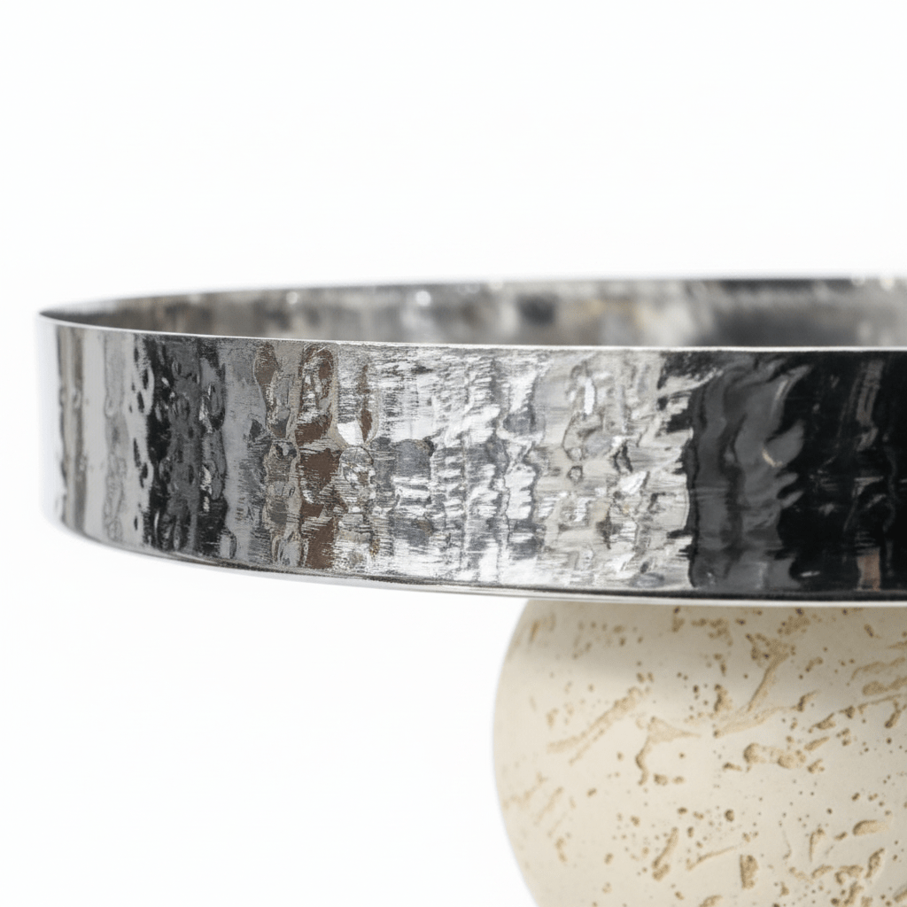 Silver Hammered Metal Candy Tray with Cream Chalk Base - 28 cm × 13 cm - Al Kabayel Discount CentreSilver Hammered Metal Candy Tray with Cream Chalk Base - 28 cm × 13 cmServing TraysAKDCAl Kabayel Discount Centre