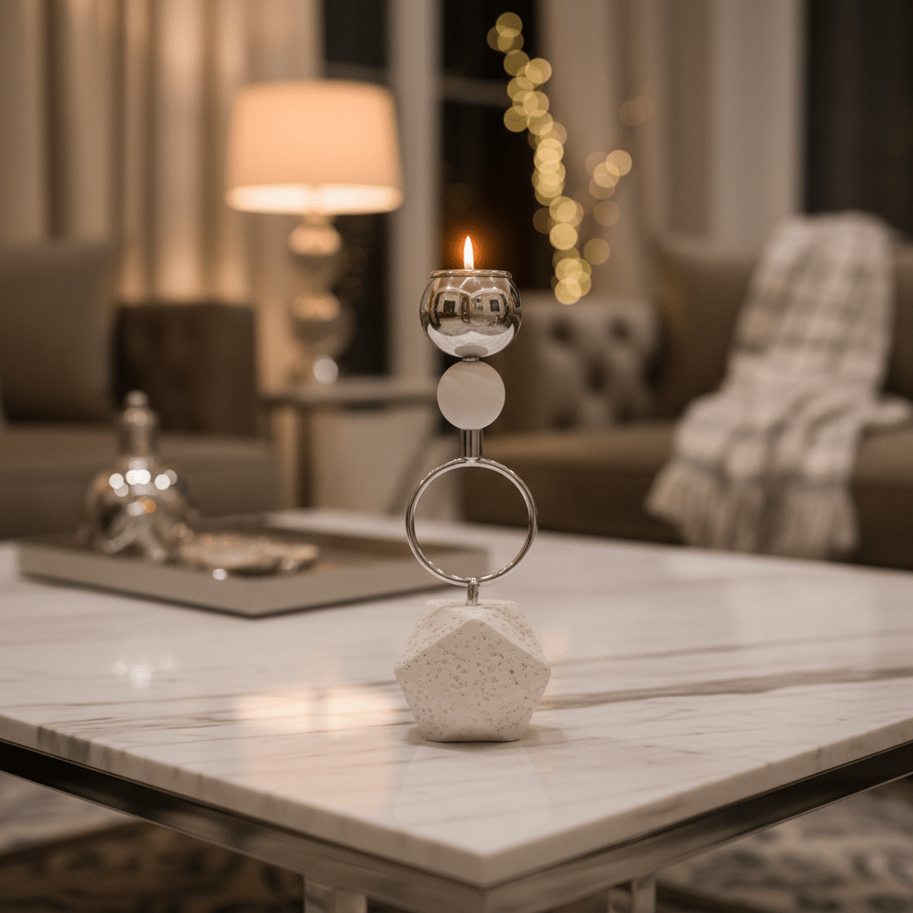 Silver metal candle holder with elegant chalk base 22cm - Al Kabayel Discount CentreSilver metal candle holder with elegant chalk base 22cmHome Décor AccentsAKDCAl Kabayel Discount Centre