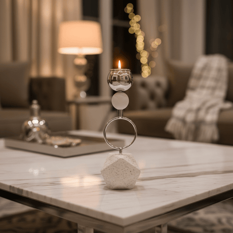 Silver metal candle holder with elegant chalk base 22cm - Al Kabayel Discount CentreSilver metal candle holder with elegant chalk base 22cmHome Décor AccentsAKDCAl Kabayel Discount Centre
