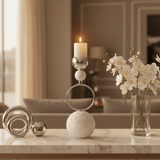 Silver Metal Candle Holder with White Round Chalk Base for Table Centerpieces – 23cm - Al Kabayel Discount CentreSilver Metal Candle Holder with White Round Chalk Base for Table Centerpieces – 23cmHome Décor AccentsAKDCAl Kabayel Discount Centre