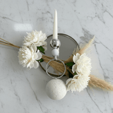 Silver Metal Candle Holder with White Round Chalk Base for Table Centerpieces – 23cm - Al Kabayel Discount CentreSilver Metal Candle Holder with White Round Chalk Base for Table Centerpieces – 23cmHome Décor AccentsAKDCAl Kabayel Discount Centre
