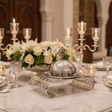 Silver Metal Candy Plate with Dome Lid & Decorative Base — 23×16cm - Al Kabayel Discount CentreSilver Metal Candy Plate with Dome Lid & Decorative Base — 23×16cmServing TraysAKDCAl Kabayel Discount Centre