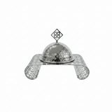Silver Metal Candy Plate with Dome Lid & Decorative Base — 23×16cm - Al Kabayel Discount CentreSilver Metal Candy Plate with Dome Lid & Decorative Base — 23×16cmServing TraysAKDCAl Kabayel Discount Centre